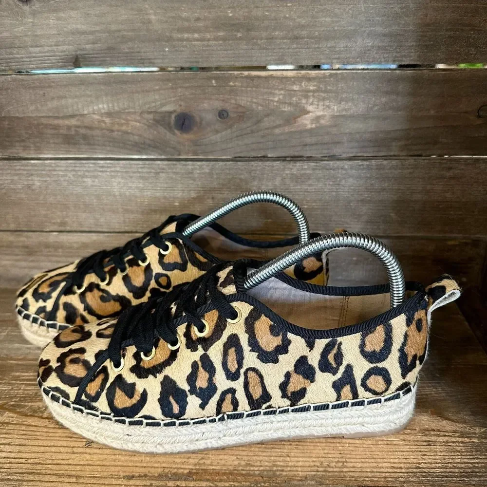 Womens Sam Edelman Celina Leopard Calf Hair Platform Espadrilles Size 8 M‎ GUC